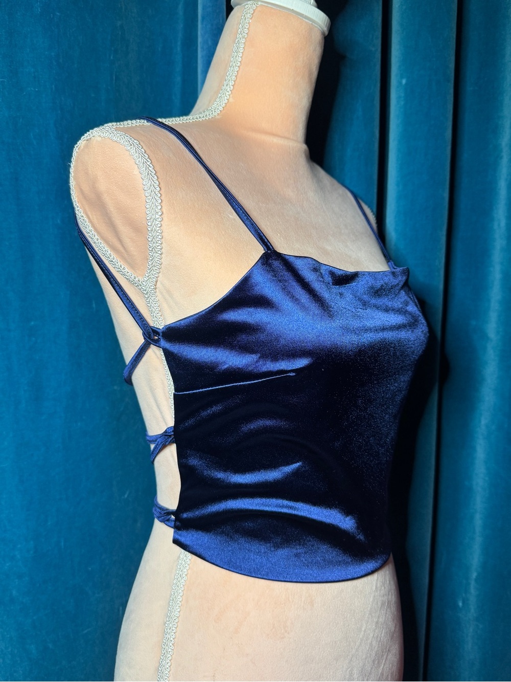 SHEIN Navy Satin Strappy Cami Top